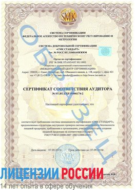 Образец сертификата соответствия аудитора №ST.RU.EXP.00006174-2 Волосово Сертификат ISO 22000