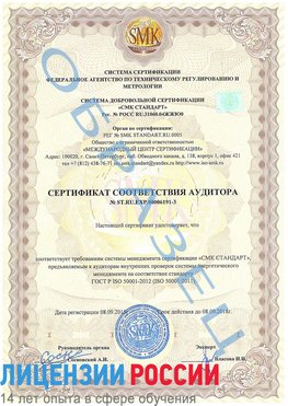 Образец сертификата соответствия аудитора №ST.RU.EXP.00006191-3 Волосово Сертификат ISO 50001